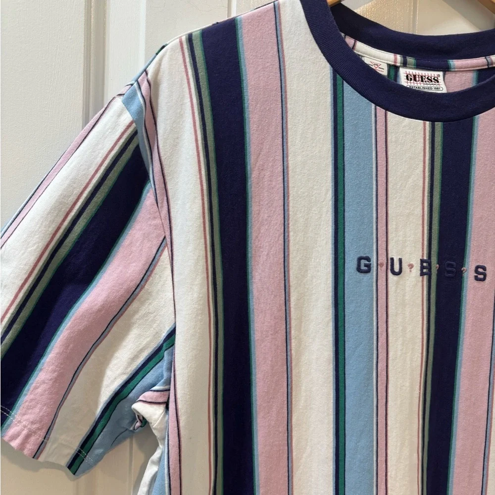 Guess Striped Retro Tee Pastel 40th Anniversary Size Medium - Picture 3 of 8